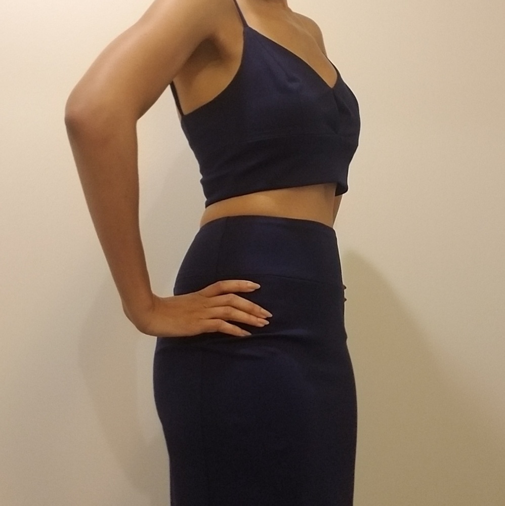 Black Halo navy blue Dahlia 2 pc sheath